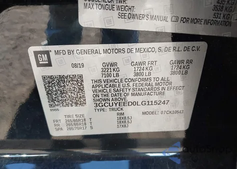 2020 Chevrolet Silverado 1500 Rst z USA, uszkodzony, nr VIN 3GCUYEED0LG115247